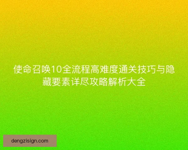 使命召唤10全流程高难度通关技巧与隐藏要素详尽攻略解析大全