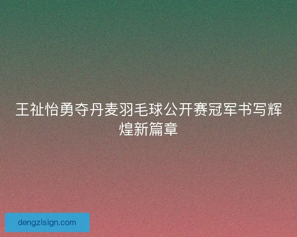 王祉怡勇夺丹麦羽毛球公开赛冠军书写辉煌新篇章